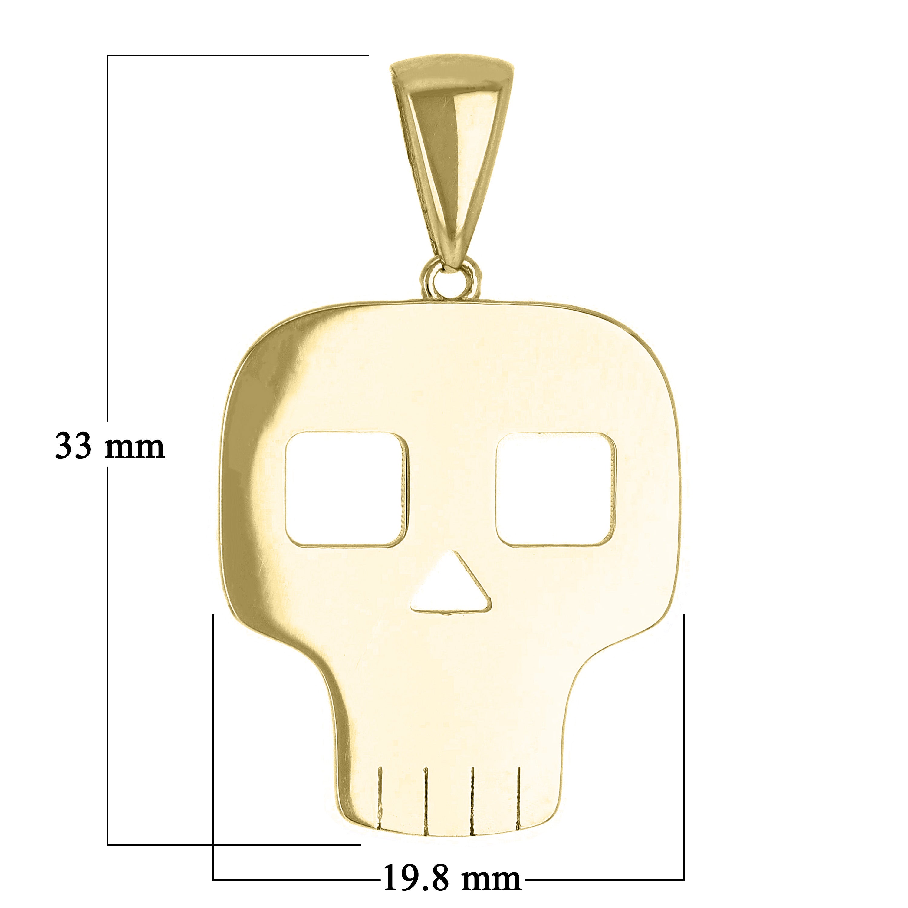 14k Yellow Gold Flat Skull Charm Pendant 1.3" 4.4 grams