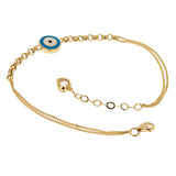 Italian 14k Yellow Gold Double Cuban Chain Evil Eye Charm Bracelet 7.5" 3 grams