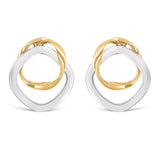Italian 14k Yellow & White Gold Bright Shine Tubular Double Hoop Stud Earrings - Twisted Circle