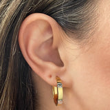 Italian 14k Yellow & White Gold Love Screw Design Small Hollow Hoop Earrings 1" - Style1 Small