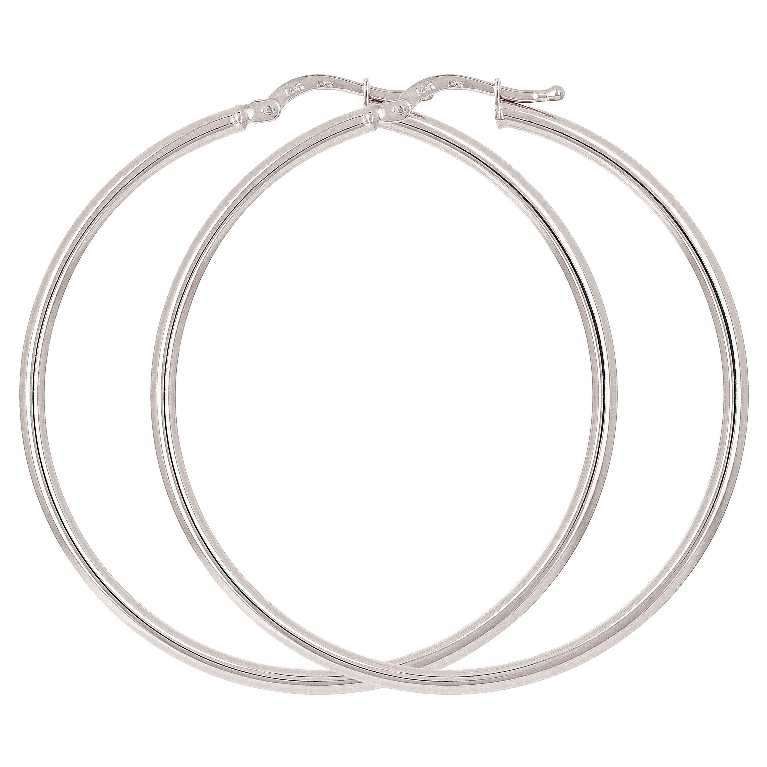 Italian 14k White Gold High Polished Plain 2mm Hollow Hoop Earrings 2" 2.9 grams - White,Size 2" 2.9 grams