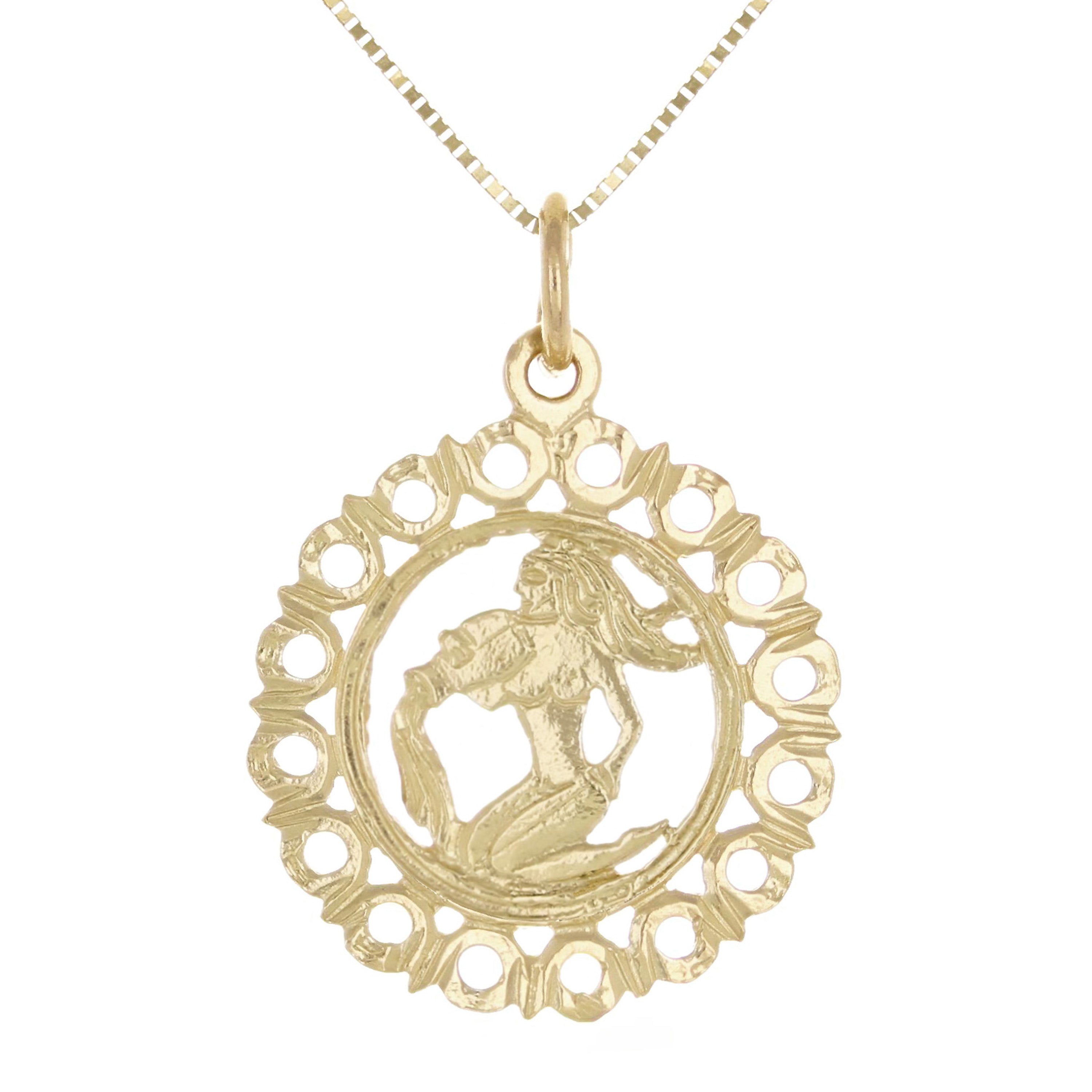 14k Yellow Gold Zodiac Sign Aquarius Pendant Necklace 18" - Aquarius,Yellow