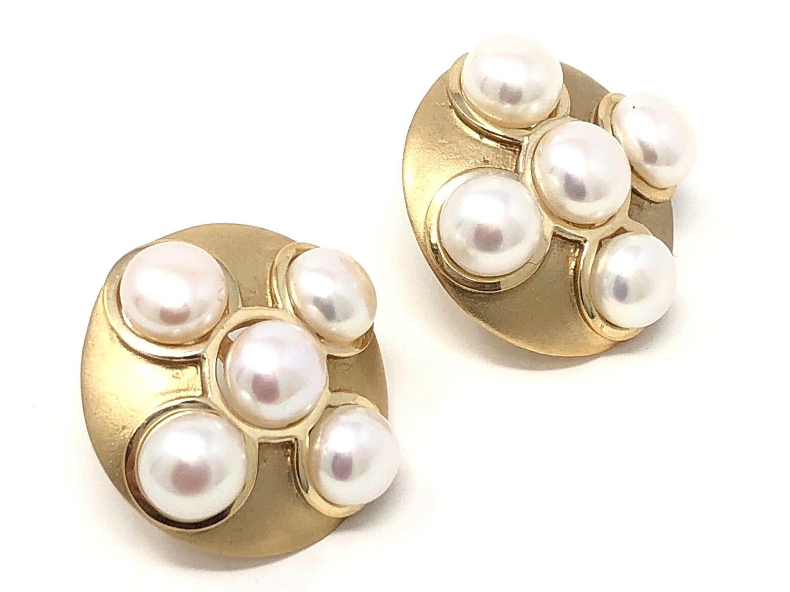 14k Yellow Gold Vintage Big Round Fresh Water Pearl Stud Earrings 11.7g