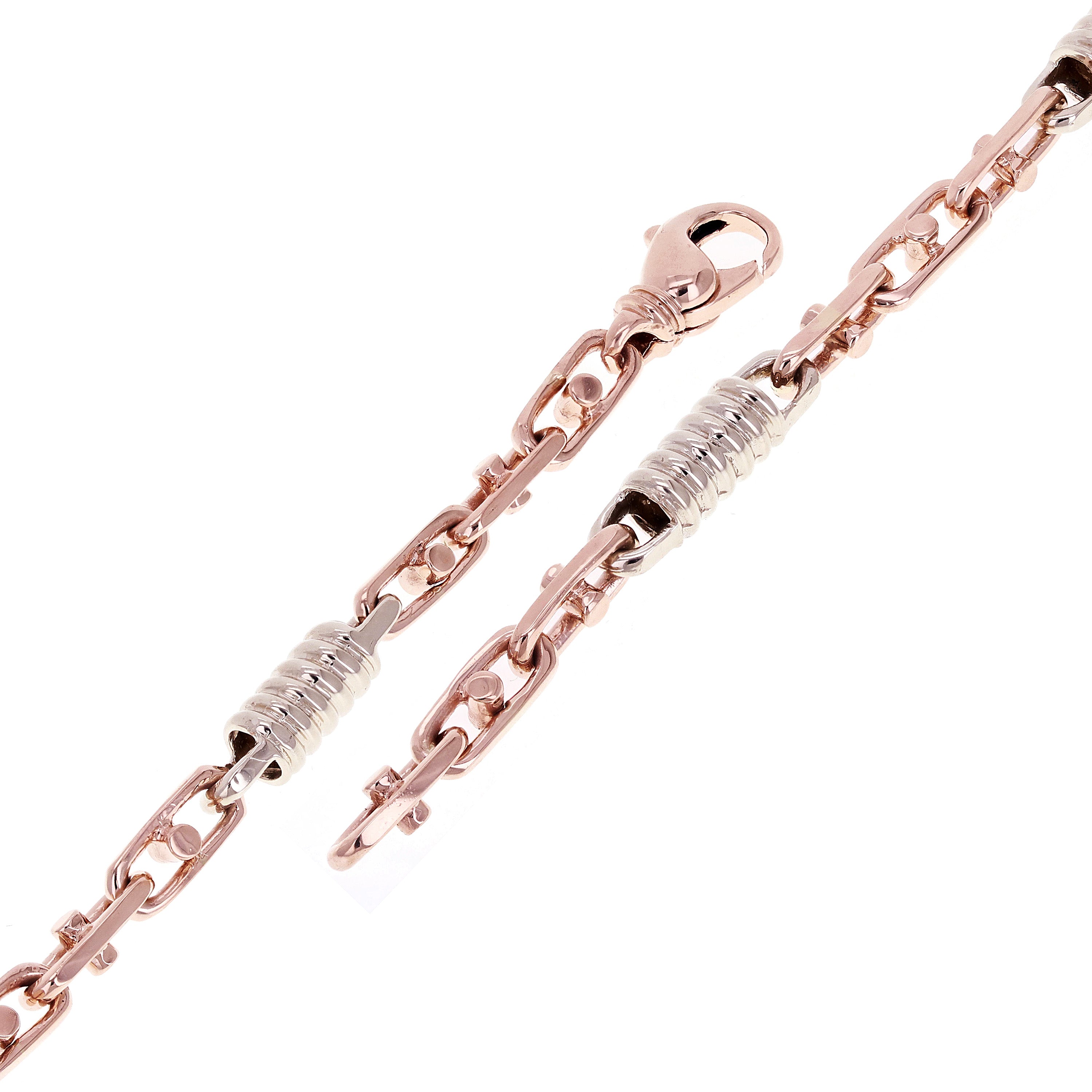 14k White & Rose Gold Handmade Fashion Link Bracelet 7.5" 13mm 26.7 grams