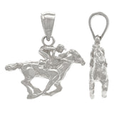 14k White Gold Diamond Cut Equestrian Horse & Jockey Rider Charm Pendant 3 grams - White