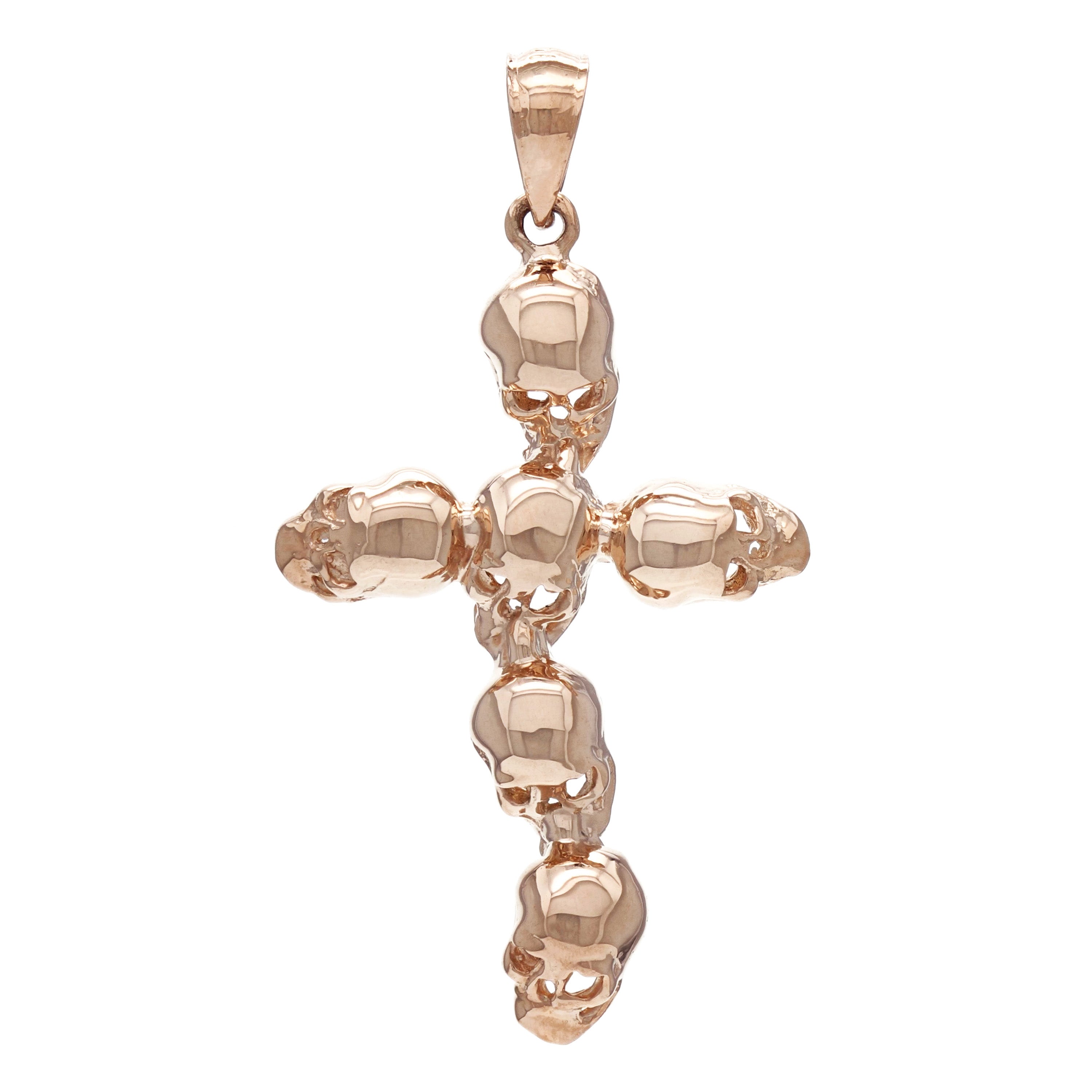 14k Rose Gold Solid High Polished Cross Skull Charm Pendant 1.65" 4.8 grams