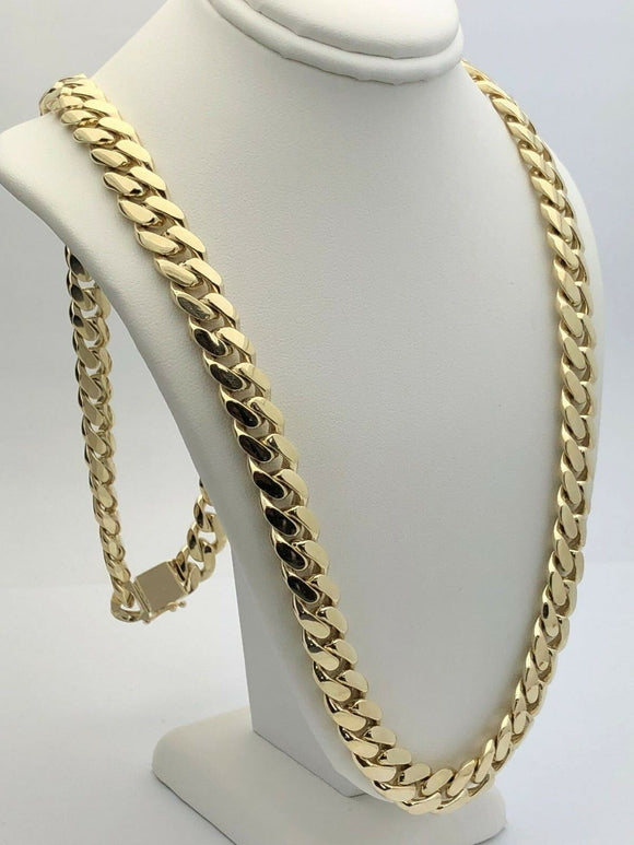 Men's 10k Yellow Gold Solid Heavy Miami Cuban Chain Necklace 24