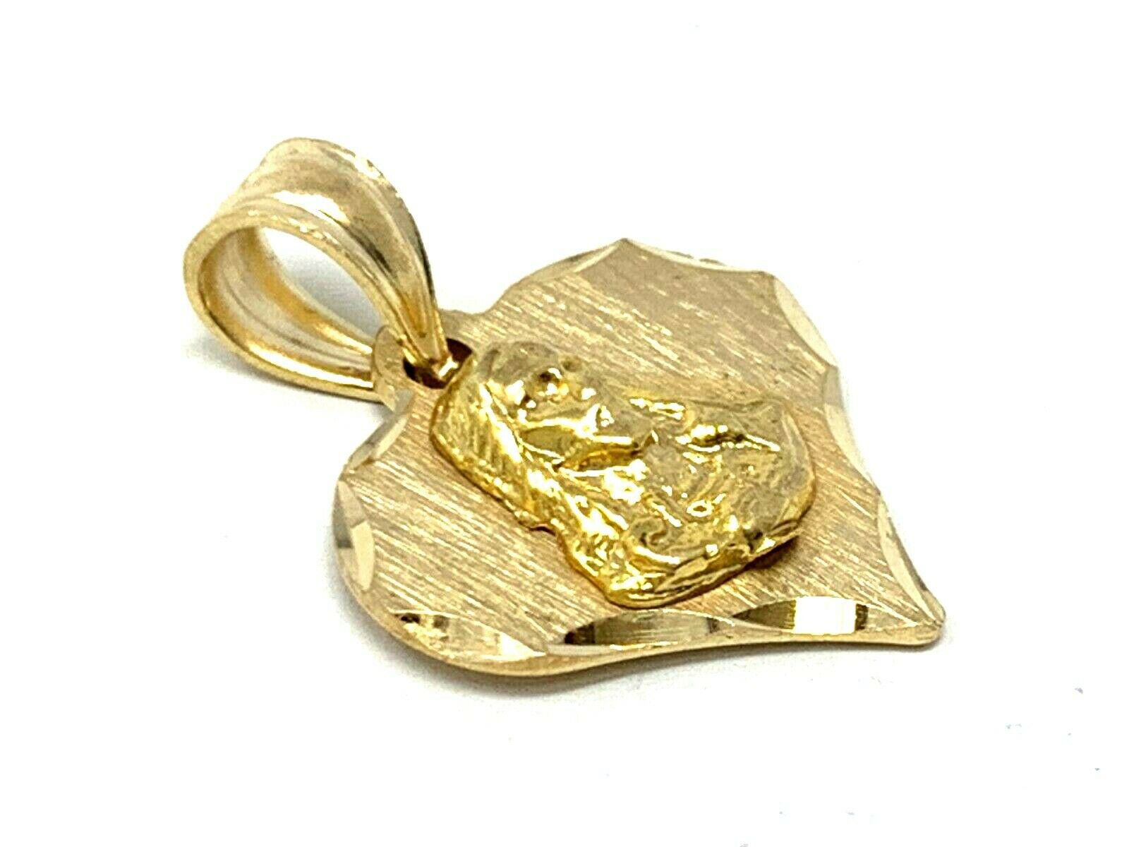 14k Yellow Gold Jesus Christ Face Heart Religious Charm Pendant 1.2 grams
