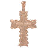 14k Rose Gold Diamond Cut Nugget Cross Pendant Religious Charm 2" 11.7 grams
