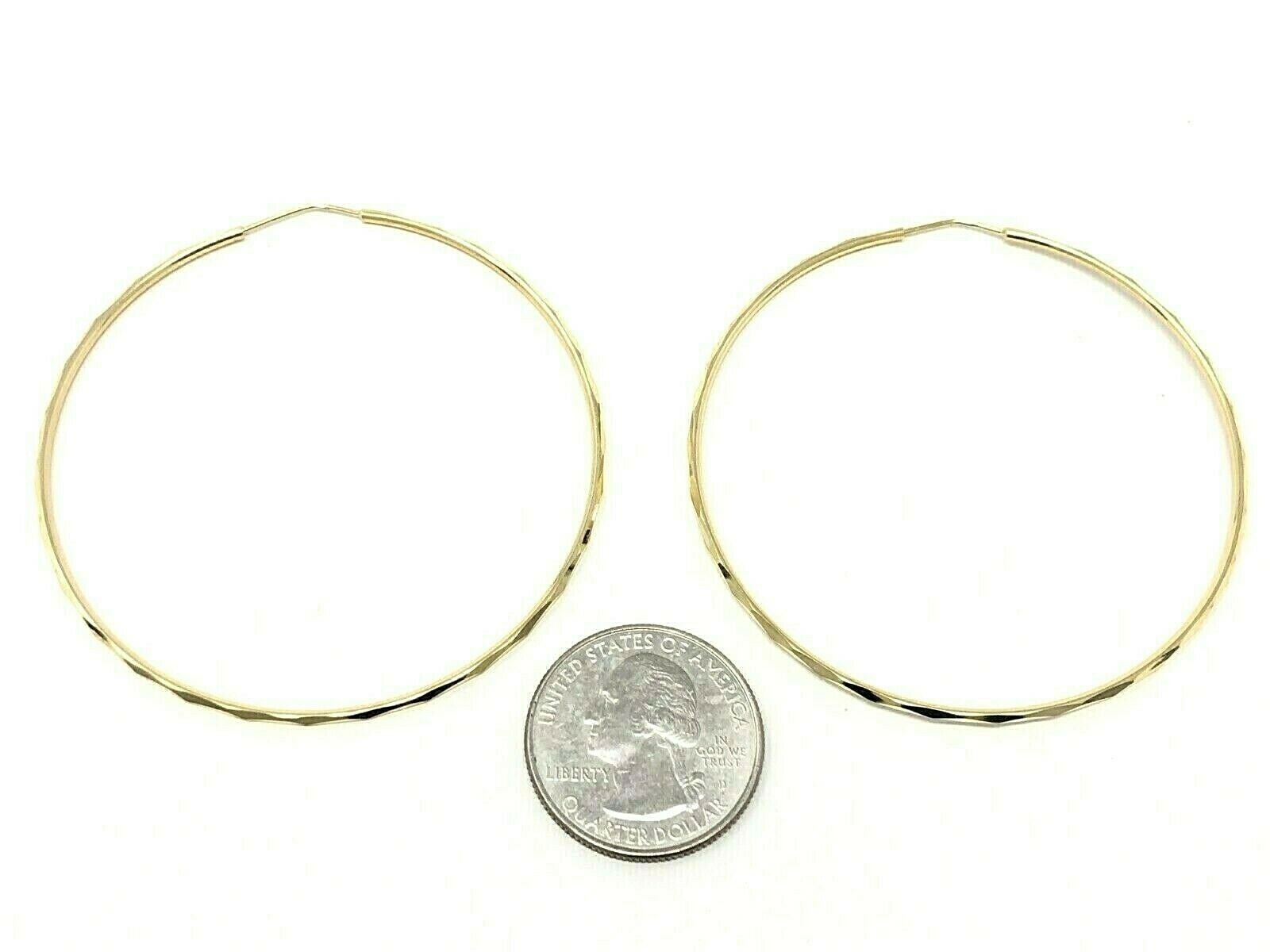 14k Yellow Gold Diamond Cut Round Hoop Earrings 2.6" 1.65mm 5 grams