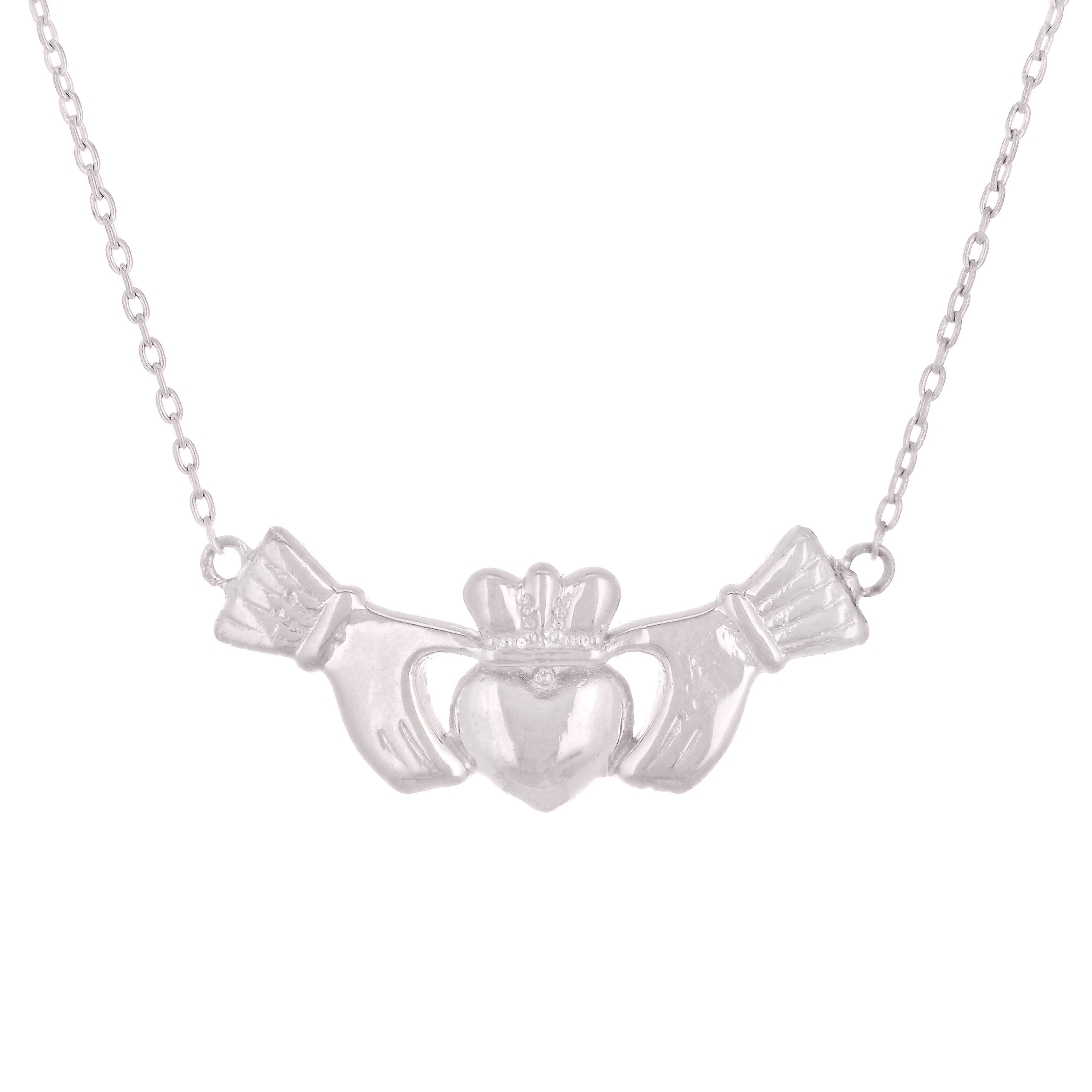 14k White Gold Irish Claddagh Pendant Necklace 20" 3.1 grams - White