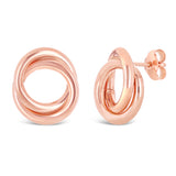 Italian 14k Rose Gold Shiny Modern Petite Double Eternity Circle Stud Earrings - Rose
