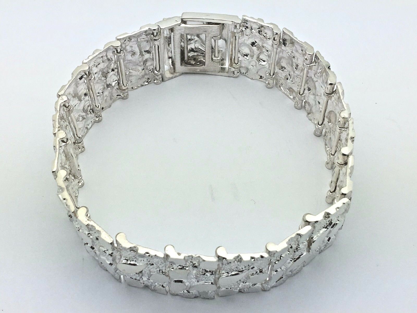 925 Sterling Silver Solid Nugget Bracelet 7.5" 21.5mm 45-48 grams - 7.5" 48 grams