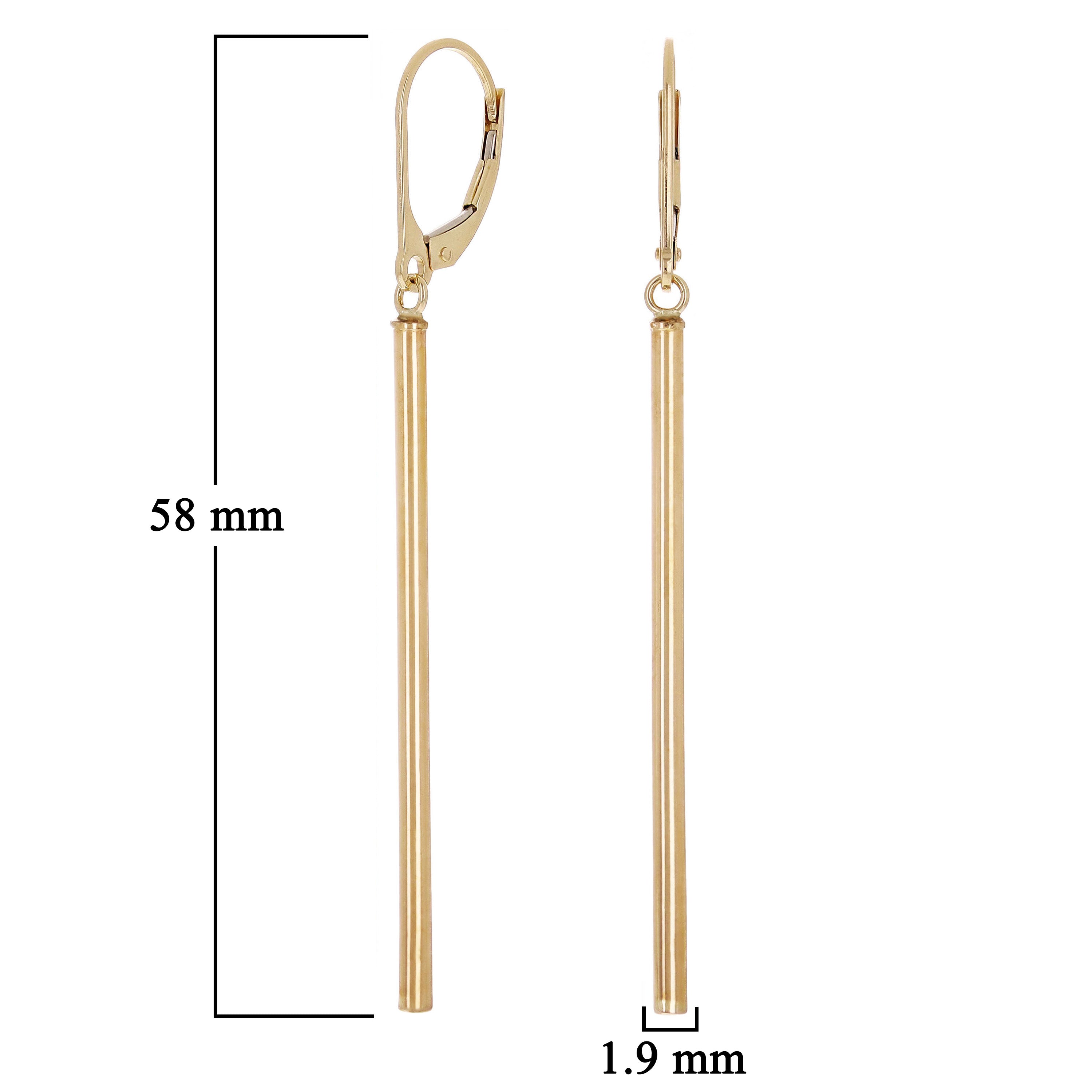 Italian 14k Yellow Gold Vertical Tube Dangle Drop Earrings 2.3" 2.5mm 1.8 grams - Tube Dangle 2.3"