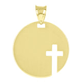 Italian 14k Yellow Gold Cross Cut Out Disc Religious Charm Pendant 0.8 grams - Large