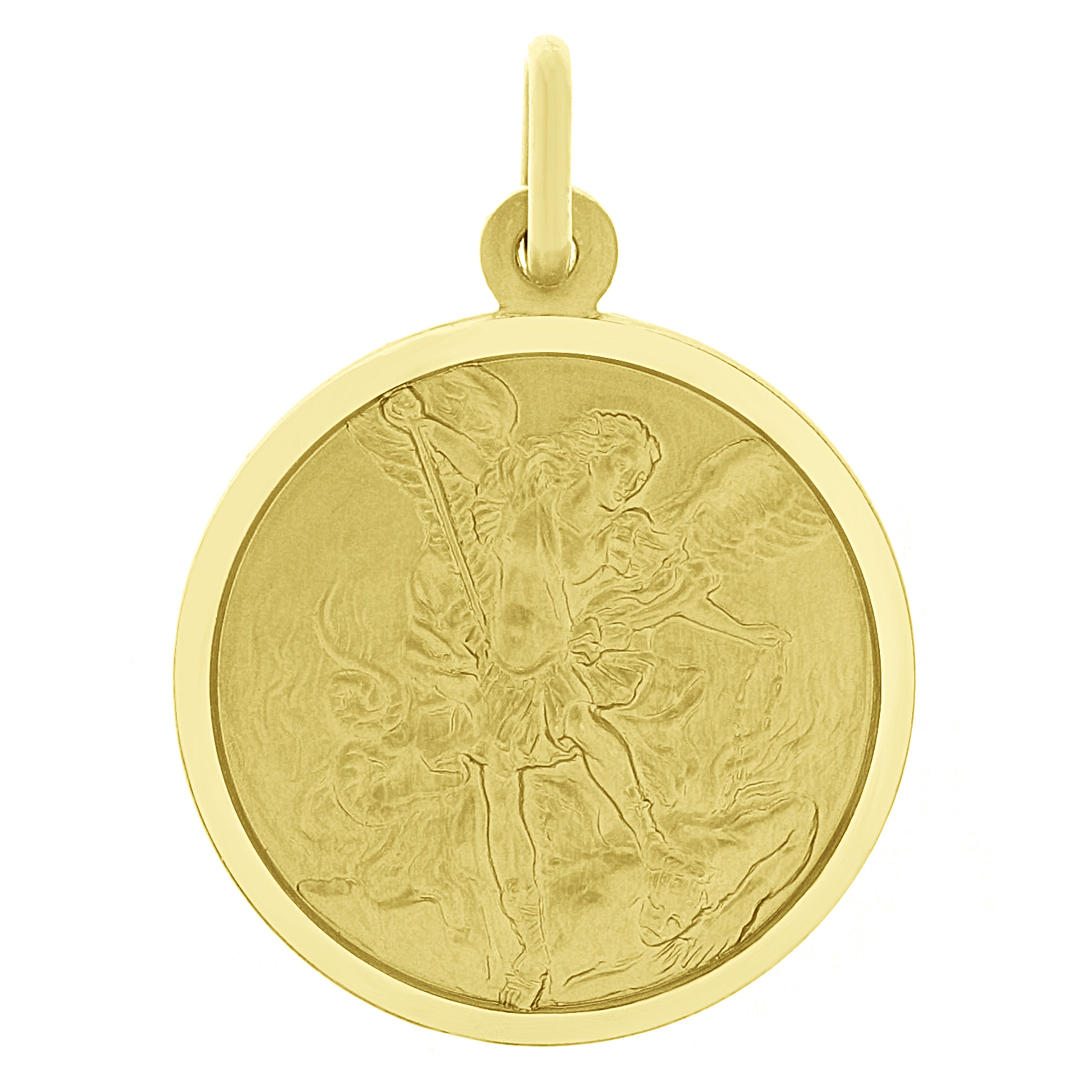 Italian 14k Yellow Gold Round Saint Michael Medal Charm Pendant 1.2" 5.2 grams