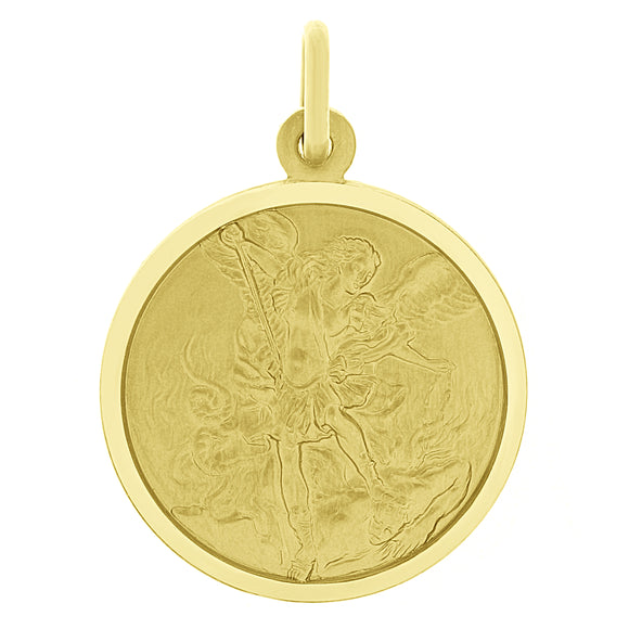 Italian 14k Yellow Gold Round Saint Michael Medal Charm Pendant 1.2
