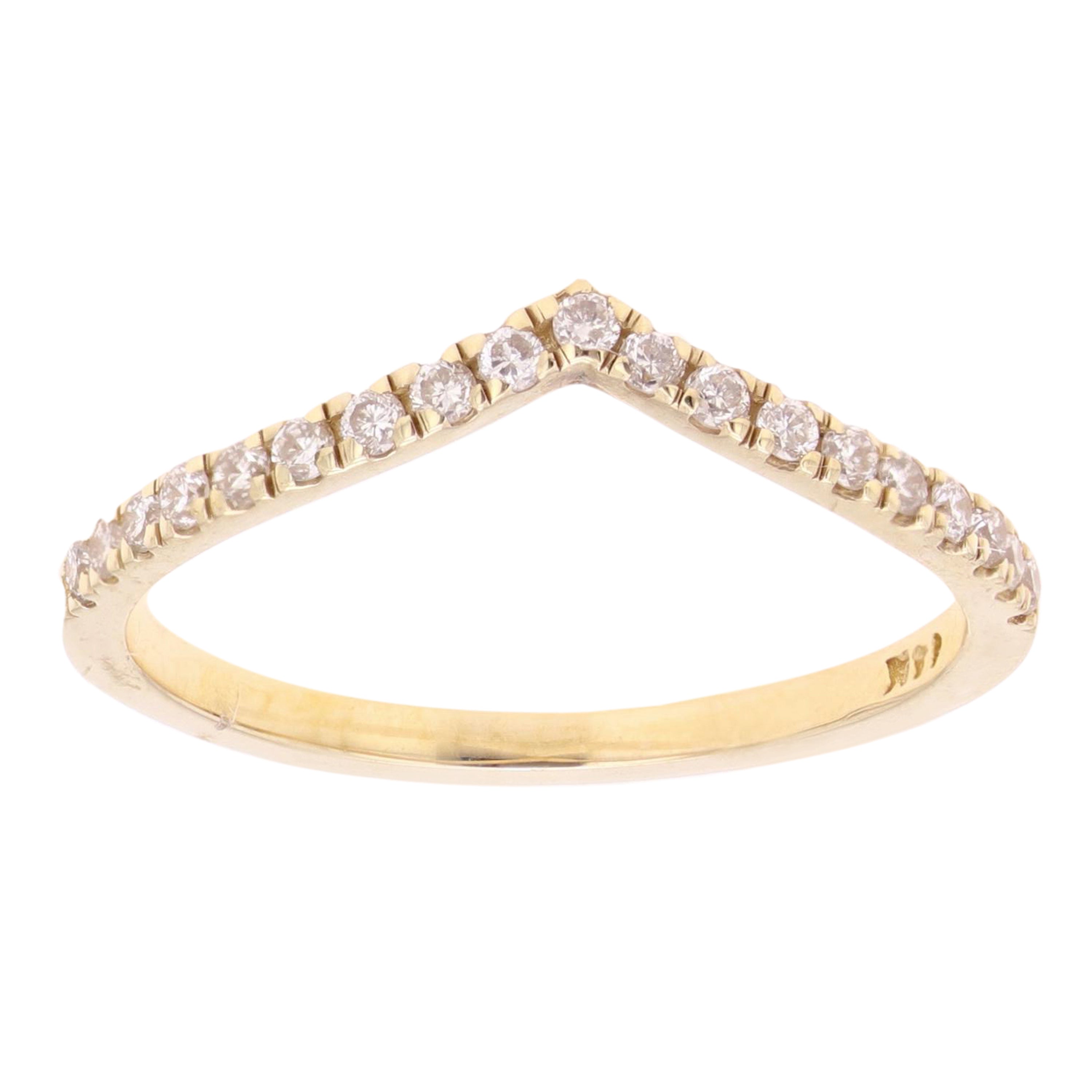 14k Yellow Gold Diamond Chevron Stackable Ring Size 6 - Yellow