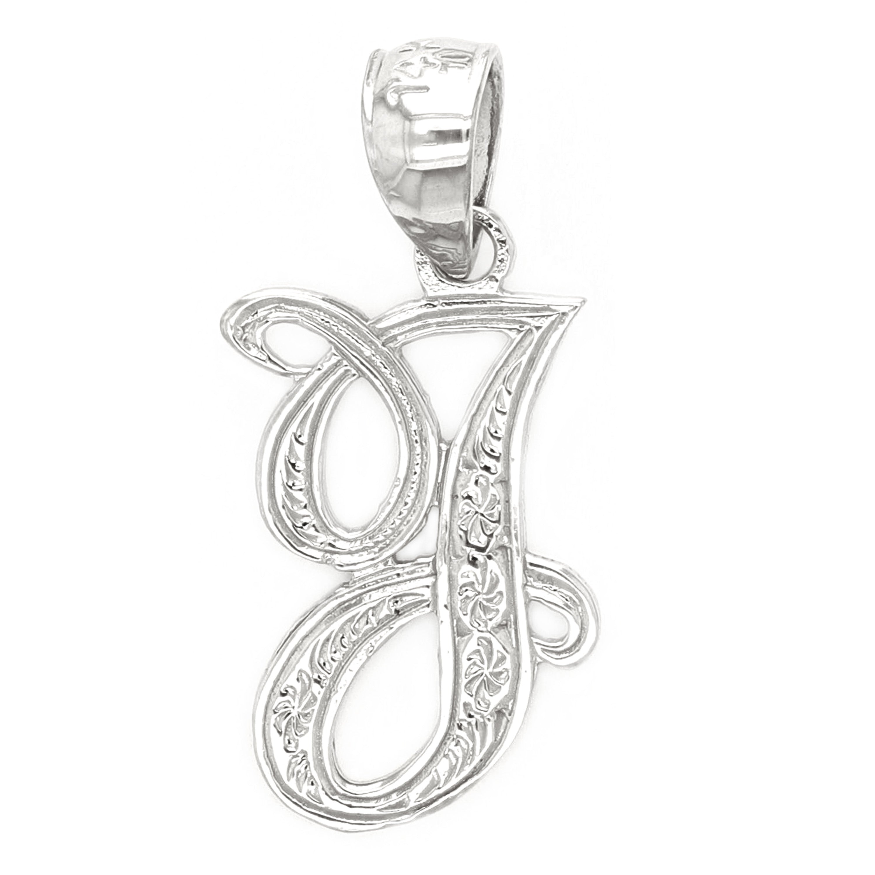 14k White Gold Initial Letter J Alphabet Charm Pendant - Letter J,White