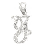 14k White Gold Initial Letter J Alphabet Charm Pendant - Letter J,White
