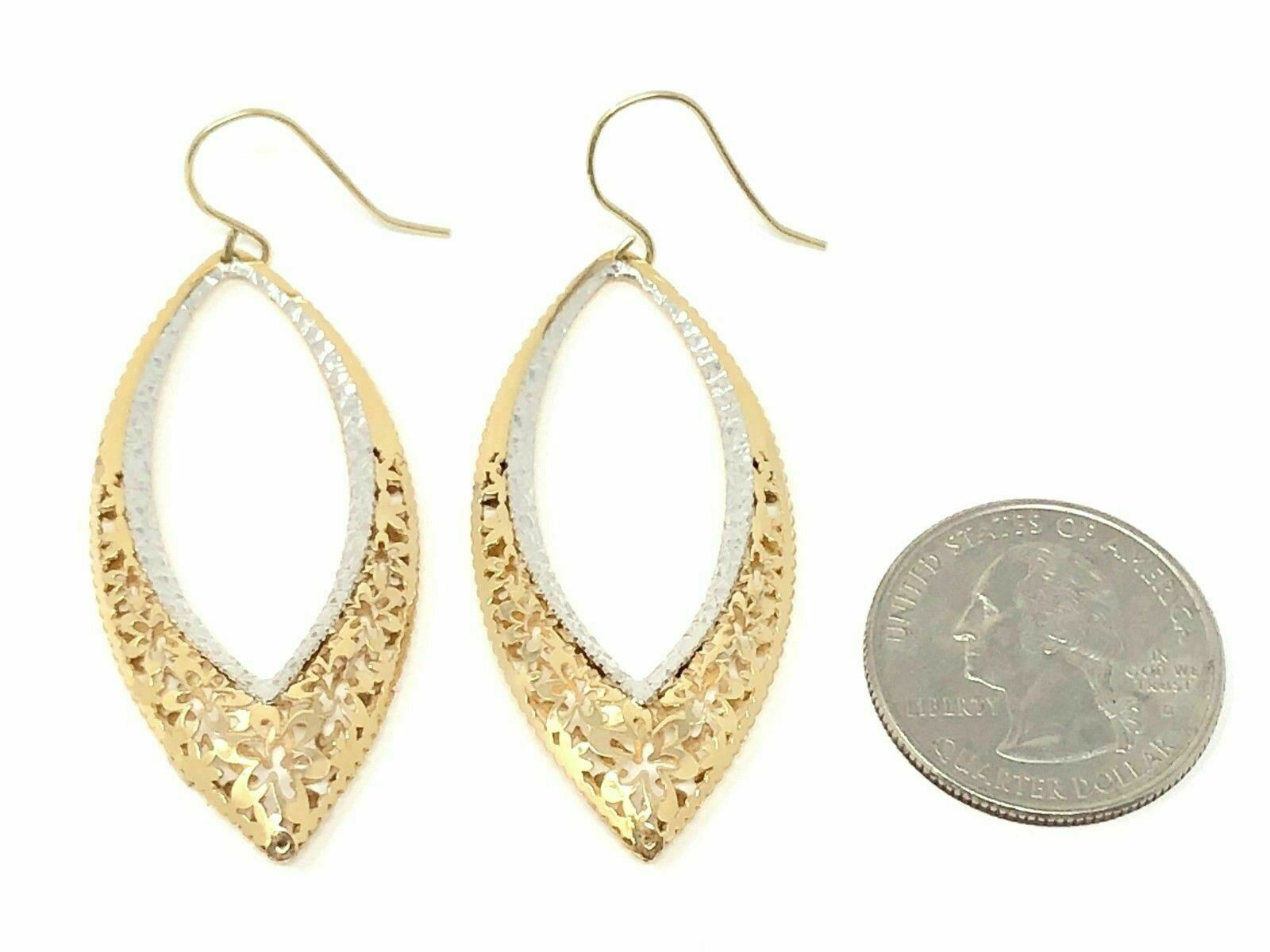 Italian 14k Gold Lightweight Flower Filigree Drop Dangle Earrings 2.25" 5.2g