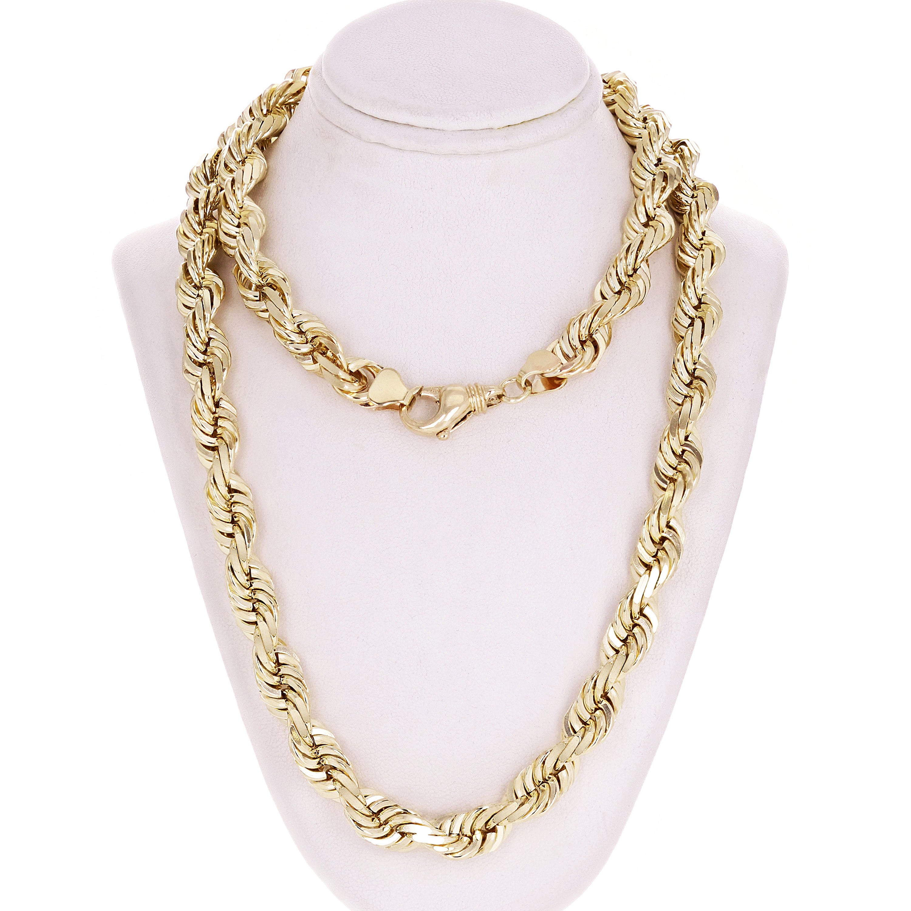 Men's Solid 10k Yellow Gold Diamond Cut Rope Chain Necklace 24" 12mm 238 grams - 24" 238 grams