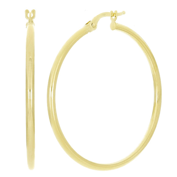Italian 14k Yellow Gold Hollow High Polish Round Hoop Earrings 1.4