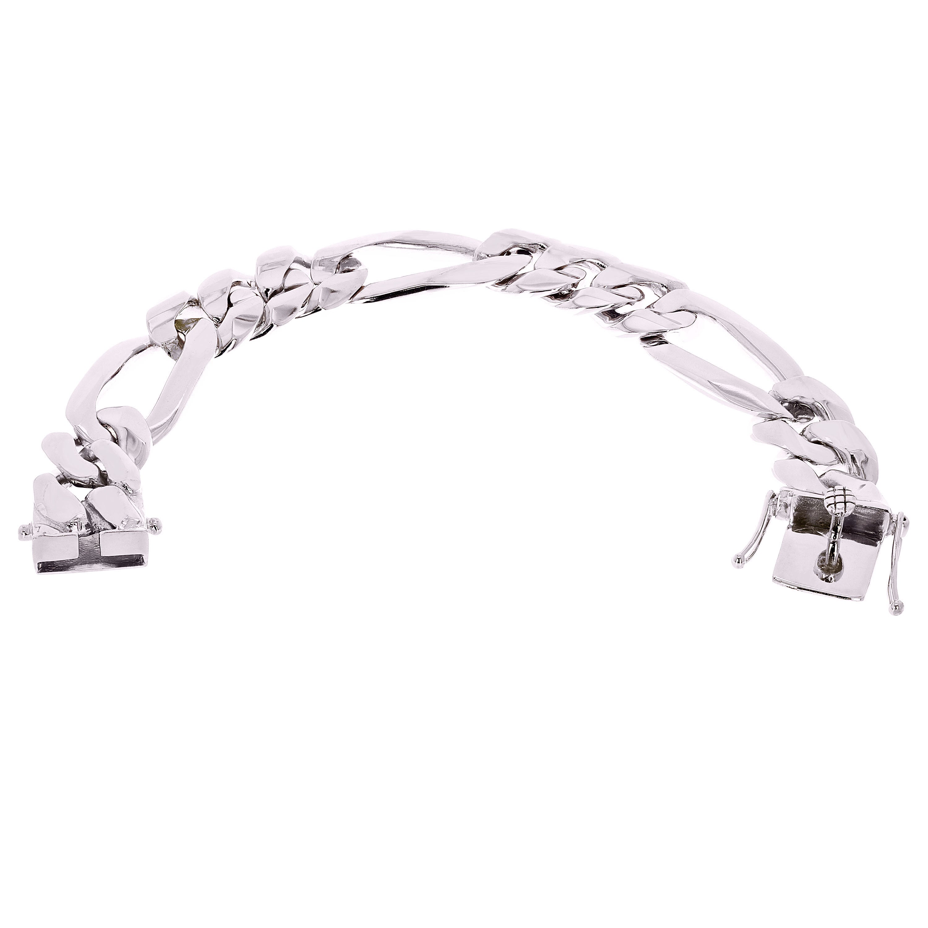 Men's 10k White Gold Solid Heavy Link Figaro Chain Bracelet 8" 17.5mm 95.5 grams - White,8"