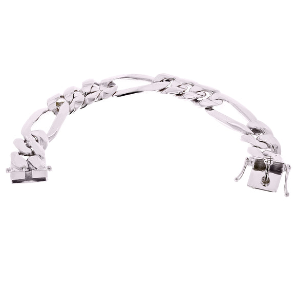 Men's 10k White Gold Solid Heavy Link Figaro Chain Bracelet 8