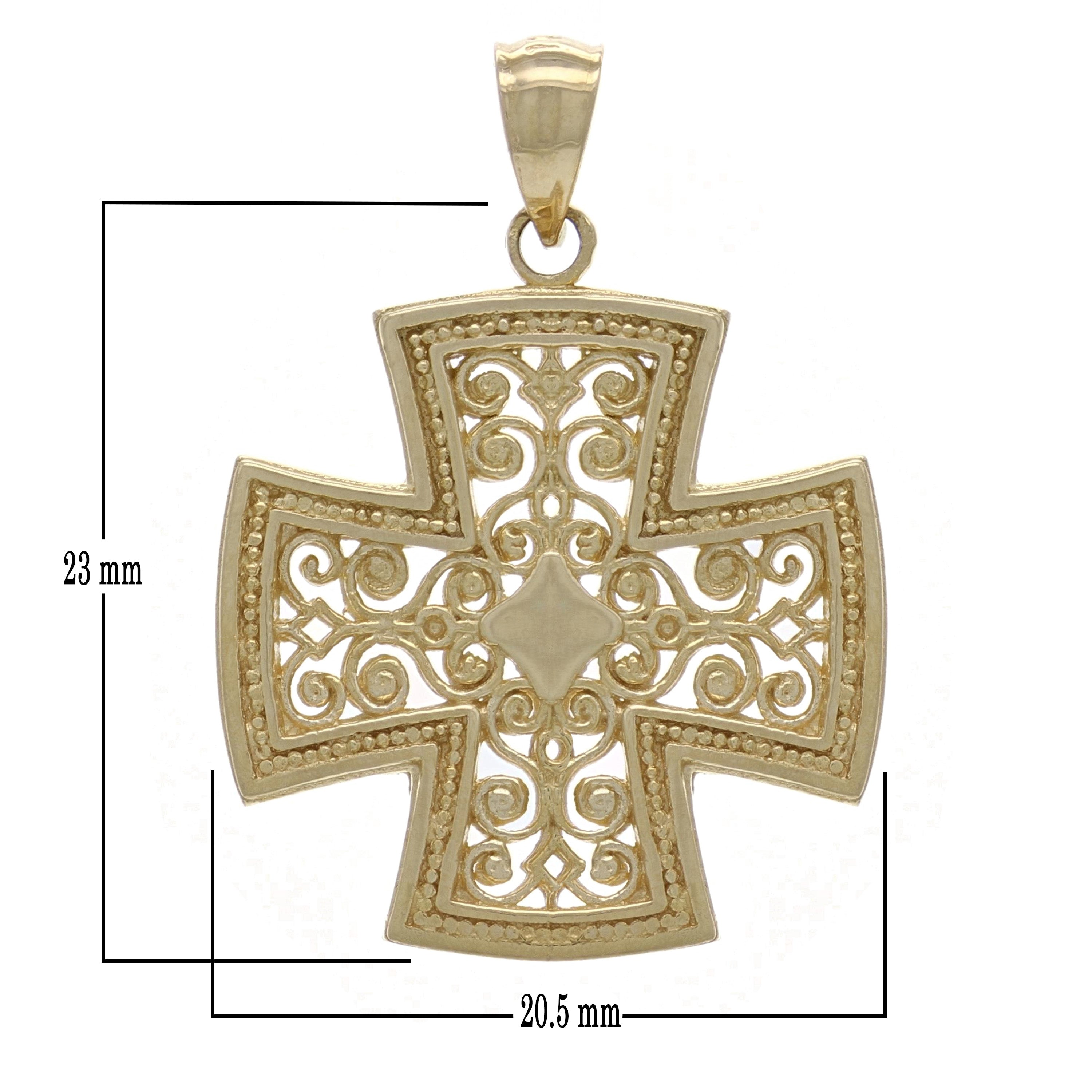 14k Yellow Gold Filigree Religious Cross Pendant - Yellow