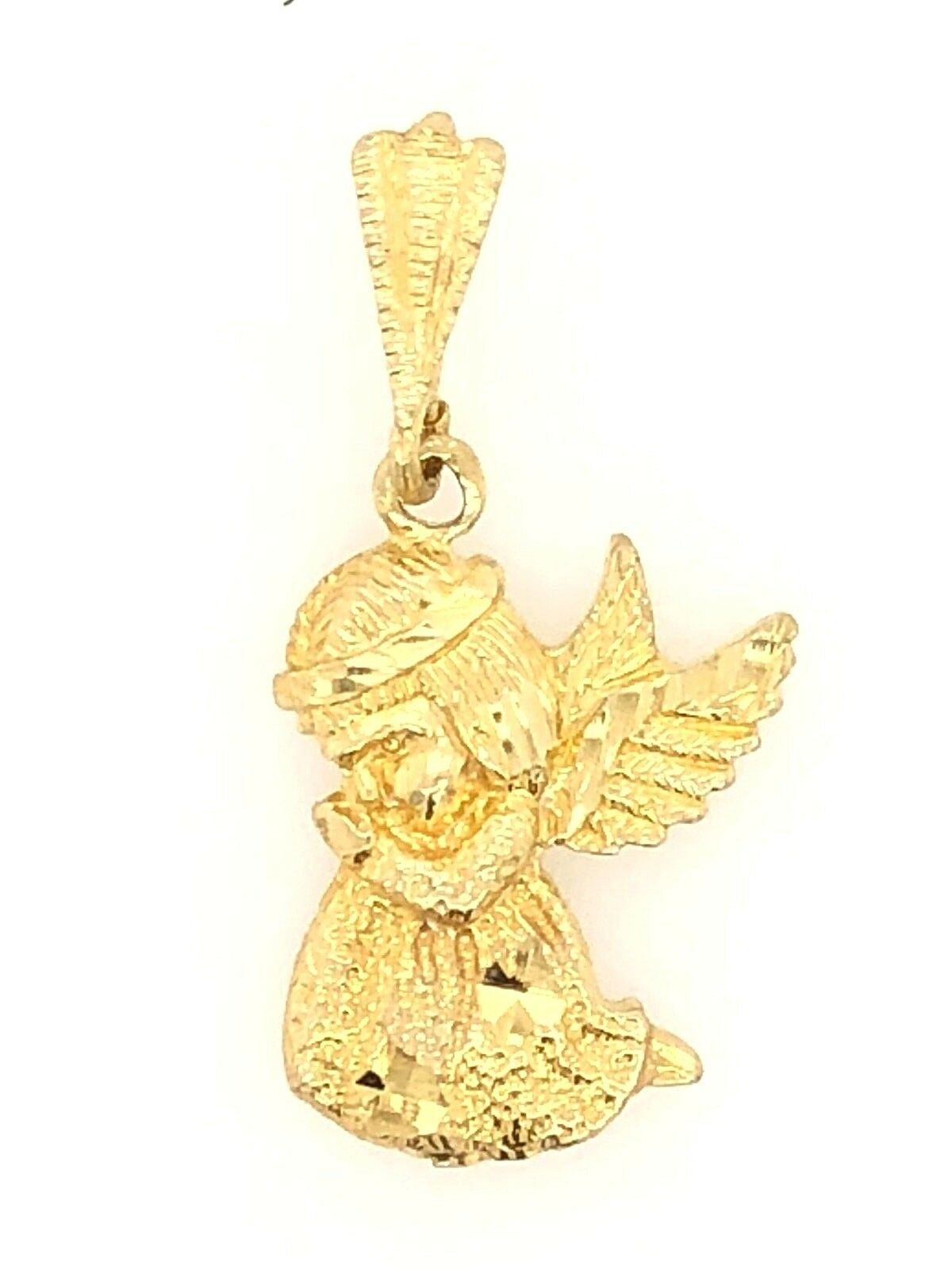 14k Yellow Gold Diamond Cut Praying Little Angel Charm Pendant 1.7 grams