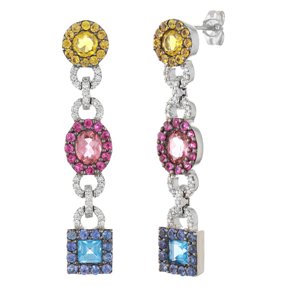 18k White Gold 0.22ctw Semi Precious Colored Stone & Diamond Dangle Earrings