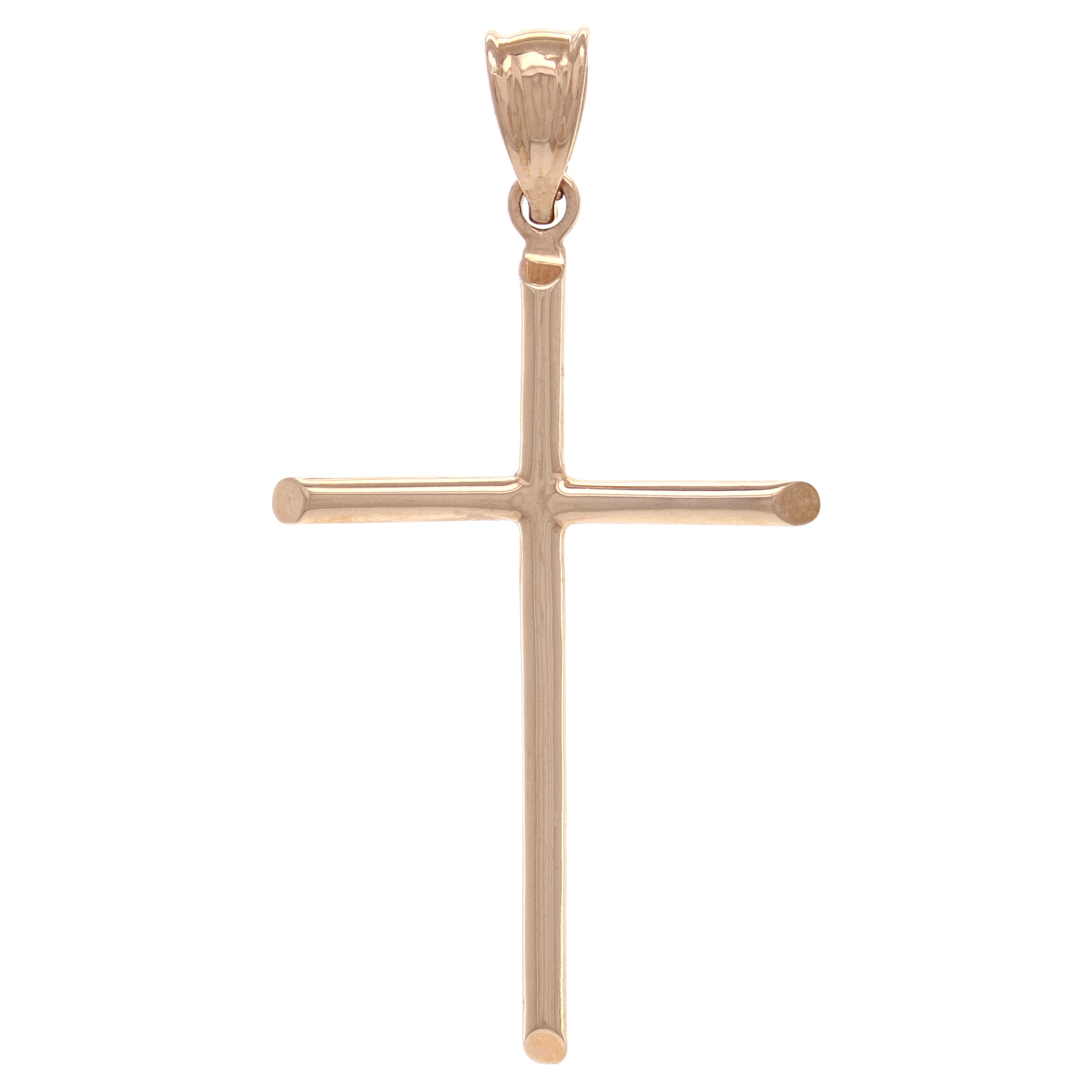 14k Rose Gold Sharp Edged Cross Religious Pendant Large - Large