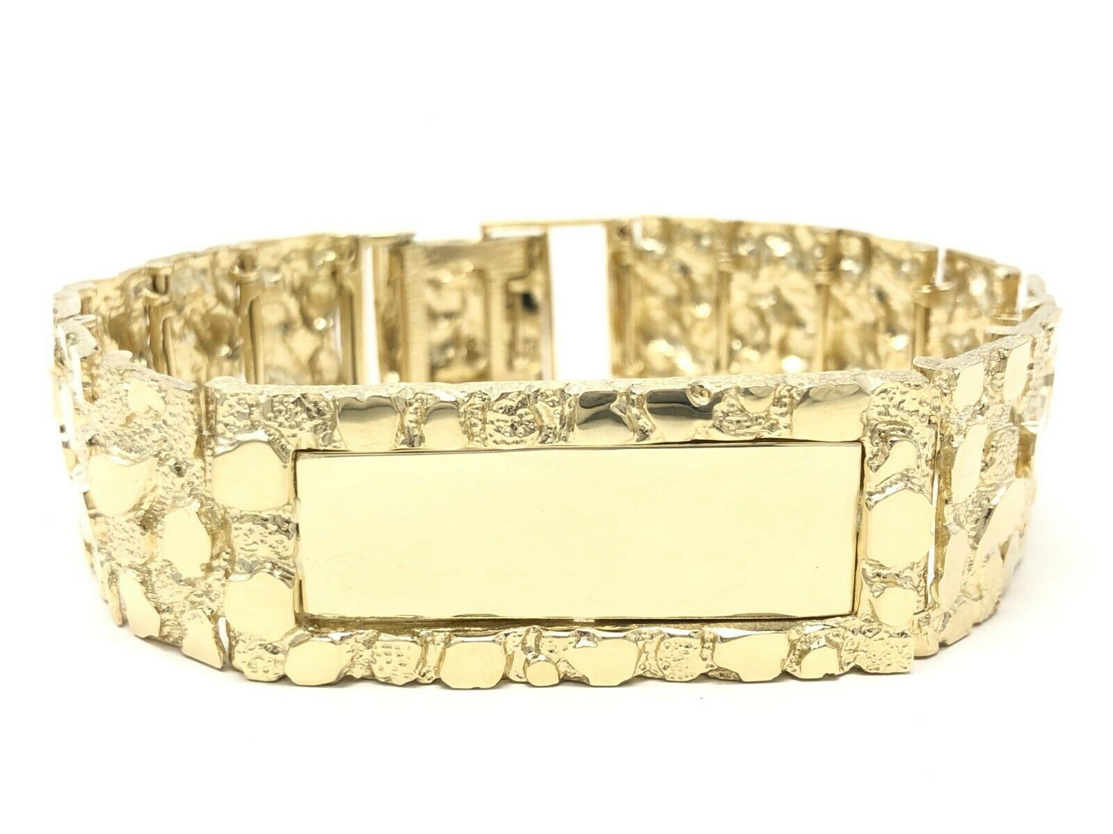 Men's 10k Yellow Gold Solid Nugget ID Bracelet Adjustable 8" 21mm 51.9 grams