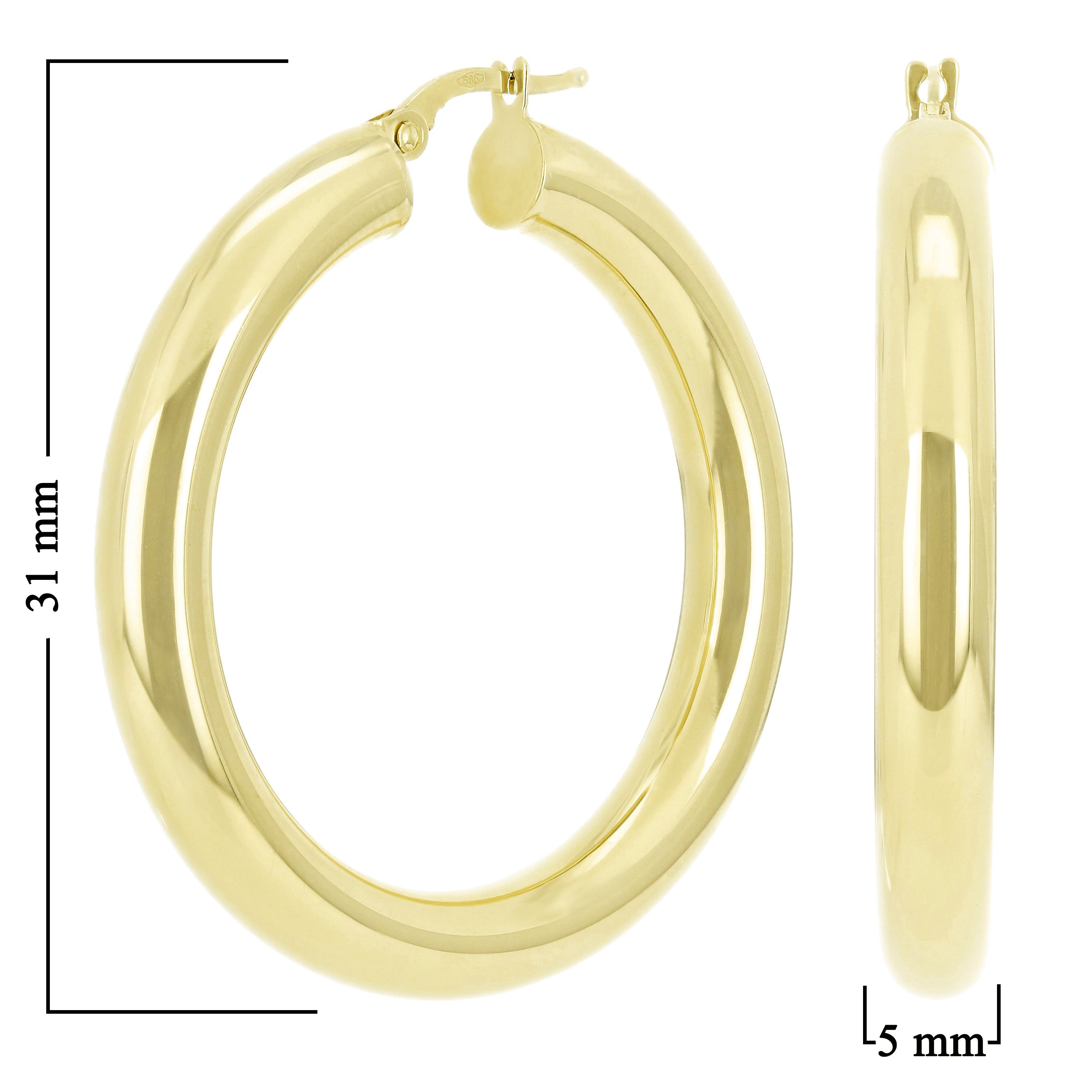 Italian 14k Yellow Gold Hollow High Polished Huggies Hoop Earrings 1.2" 5mm 4.4g