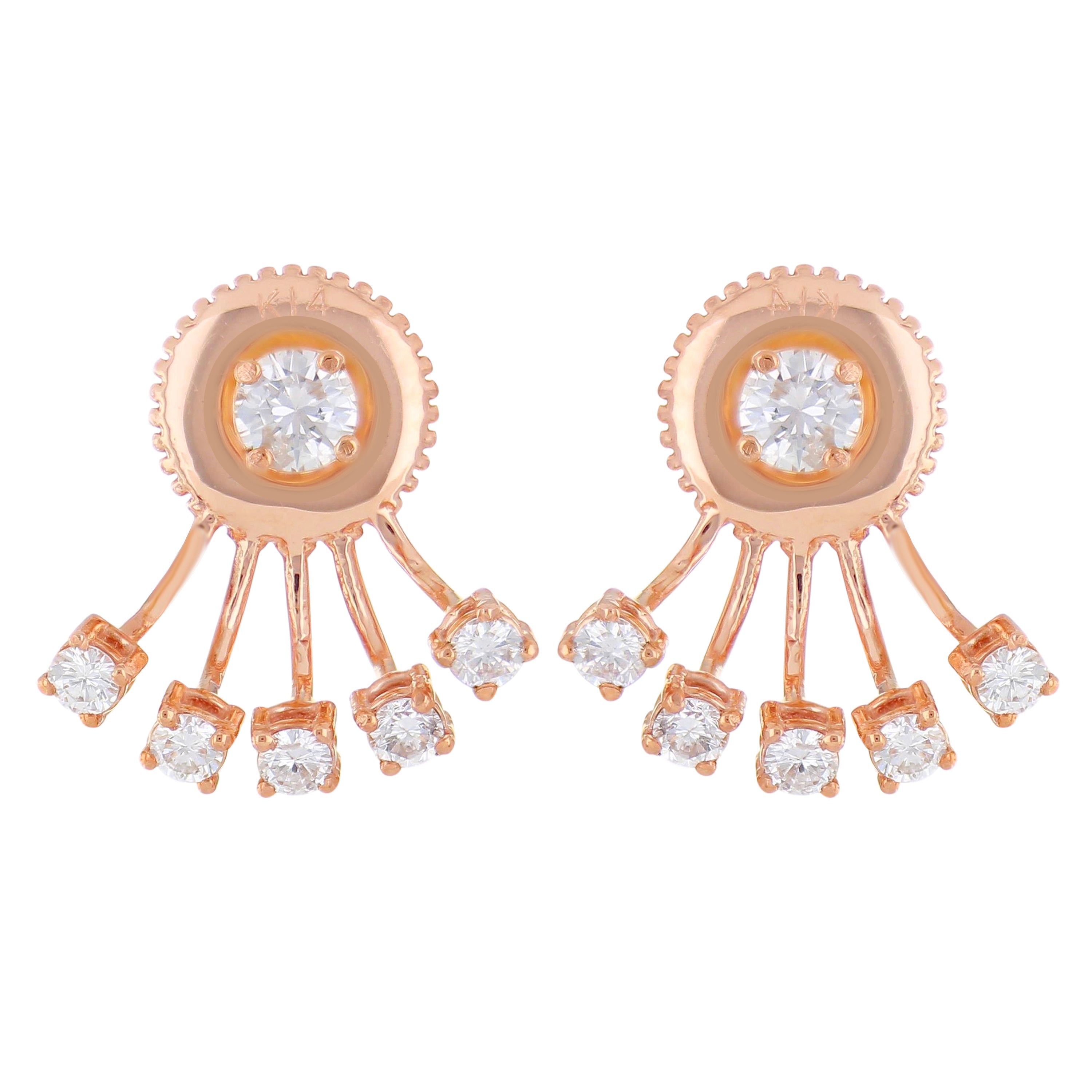 14k Rose Gold 0.55ctw Diamond Ear Starburst Ear Jackets