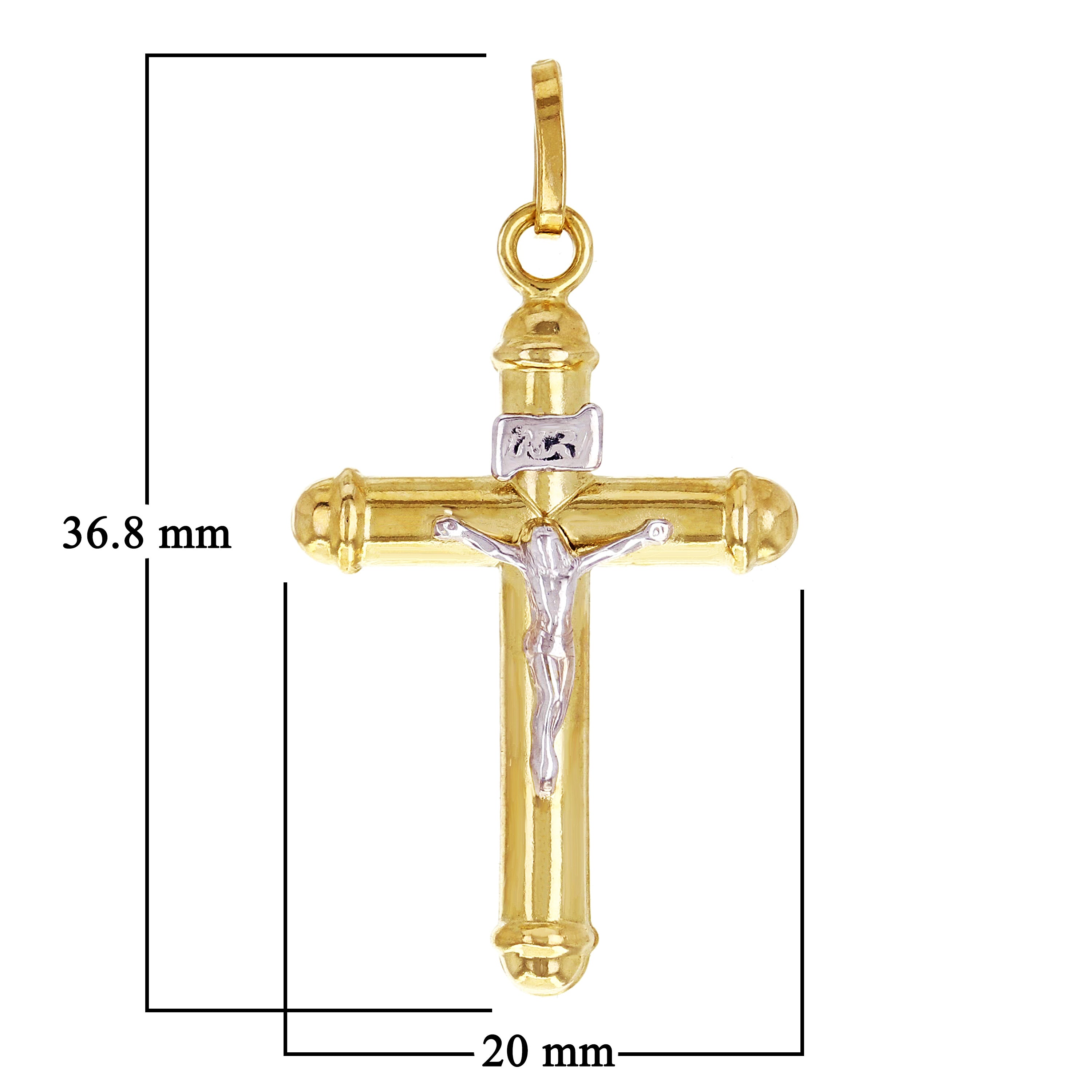 14k Two-Tone Gold Hollow INRI Crucifix Cross Charm Pendant 1.4" 1.6 grams