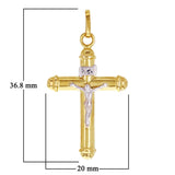 14k Two-Tone Gold Hollow INRI Crucifix Cross Charm Pendant 1.4" 1.6 grams