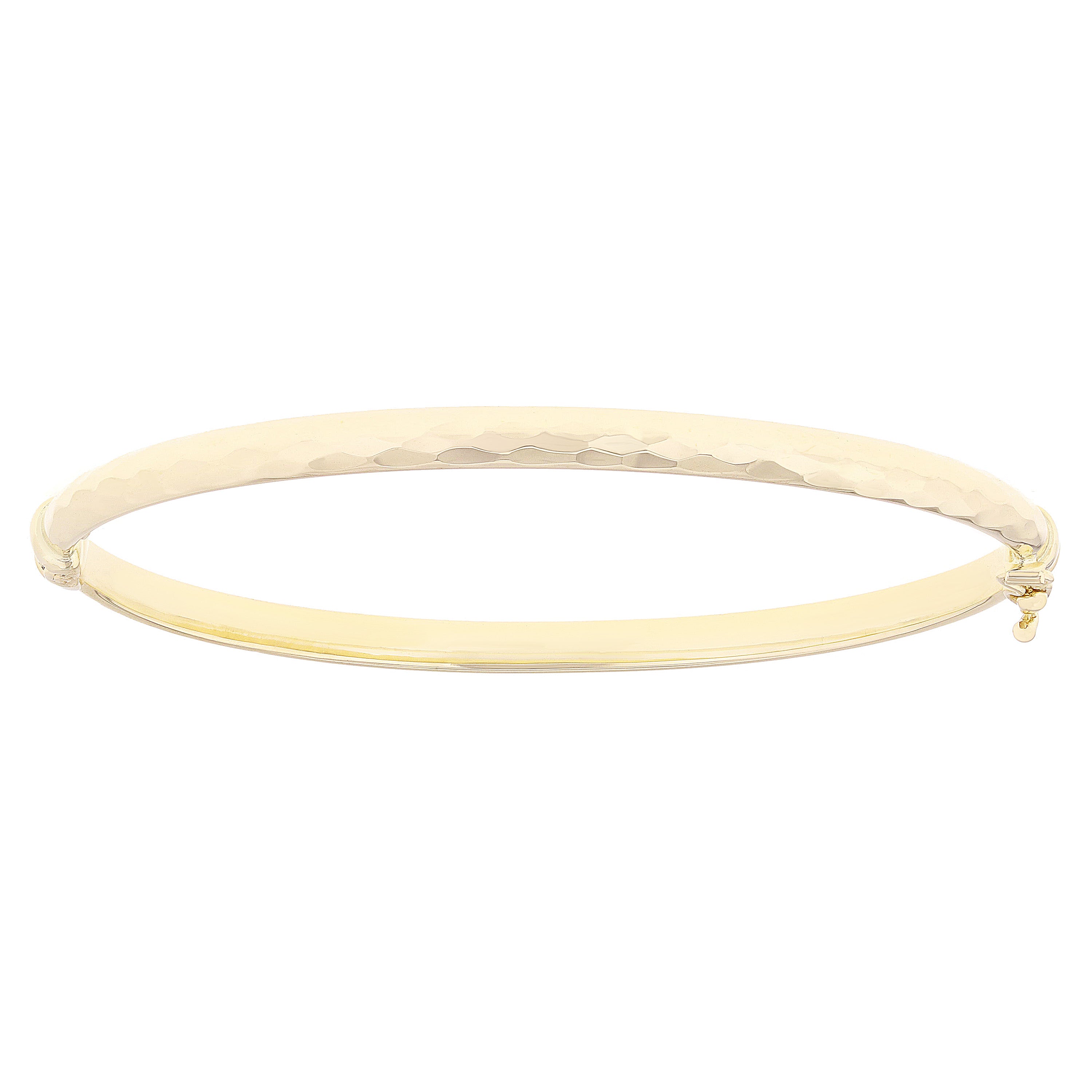 Italian 14k Yellow Gold Polish Faceted Design Hollow Oval Bangle Bracelet 7" 4mm