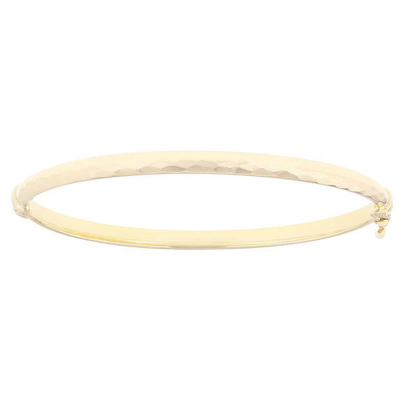 Italian 14k Yellow Gold Polish Faceted Design Hollow Oval Bangle Bracelet 7