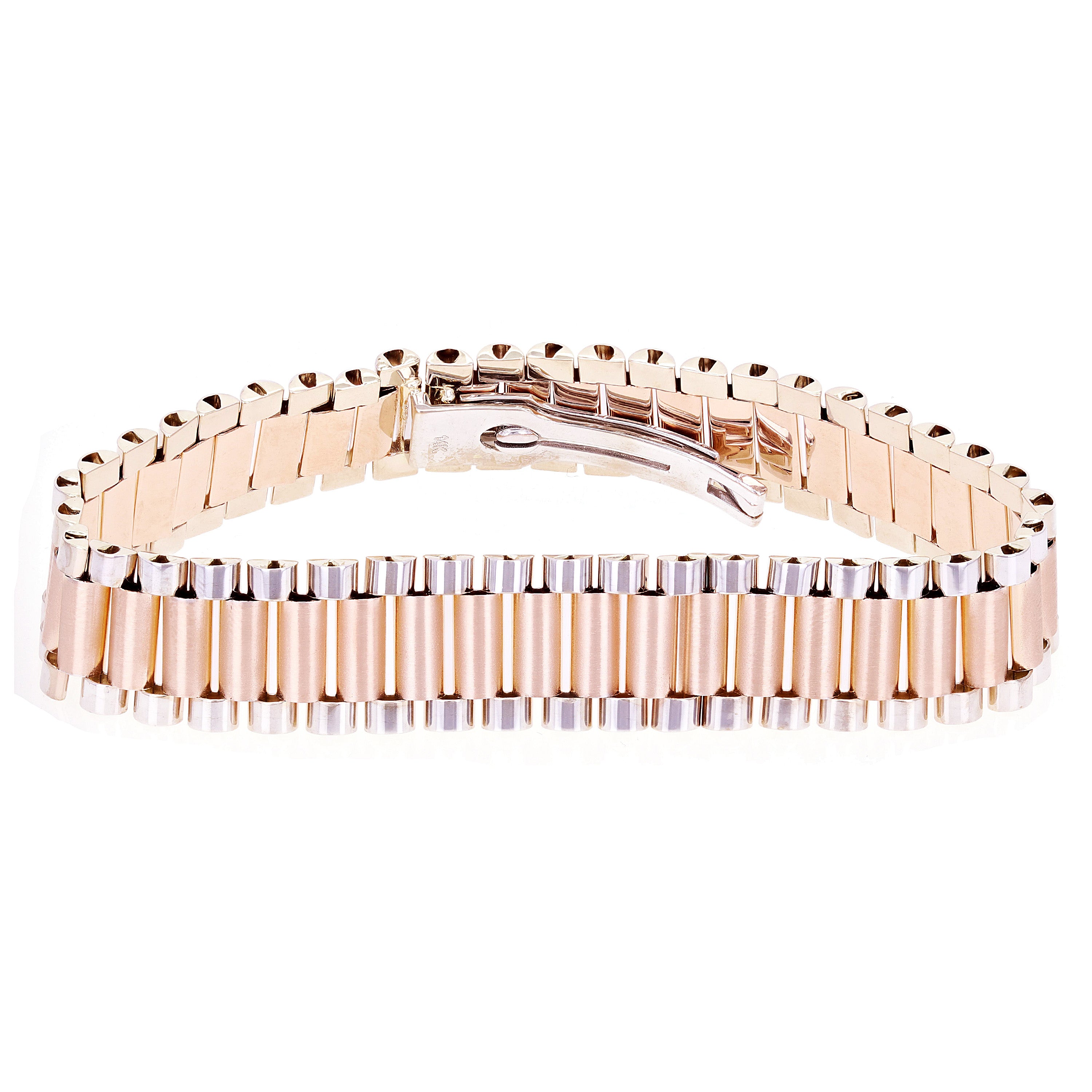 Italian Two- Tone 14k White & Rose Gold Watch Link Bracelet 8" 15.2mm 35.8 grams - 35.8 grams