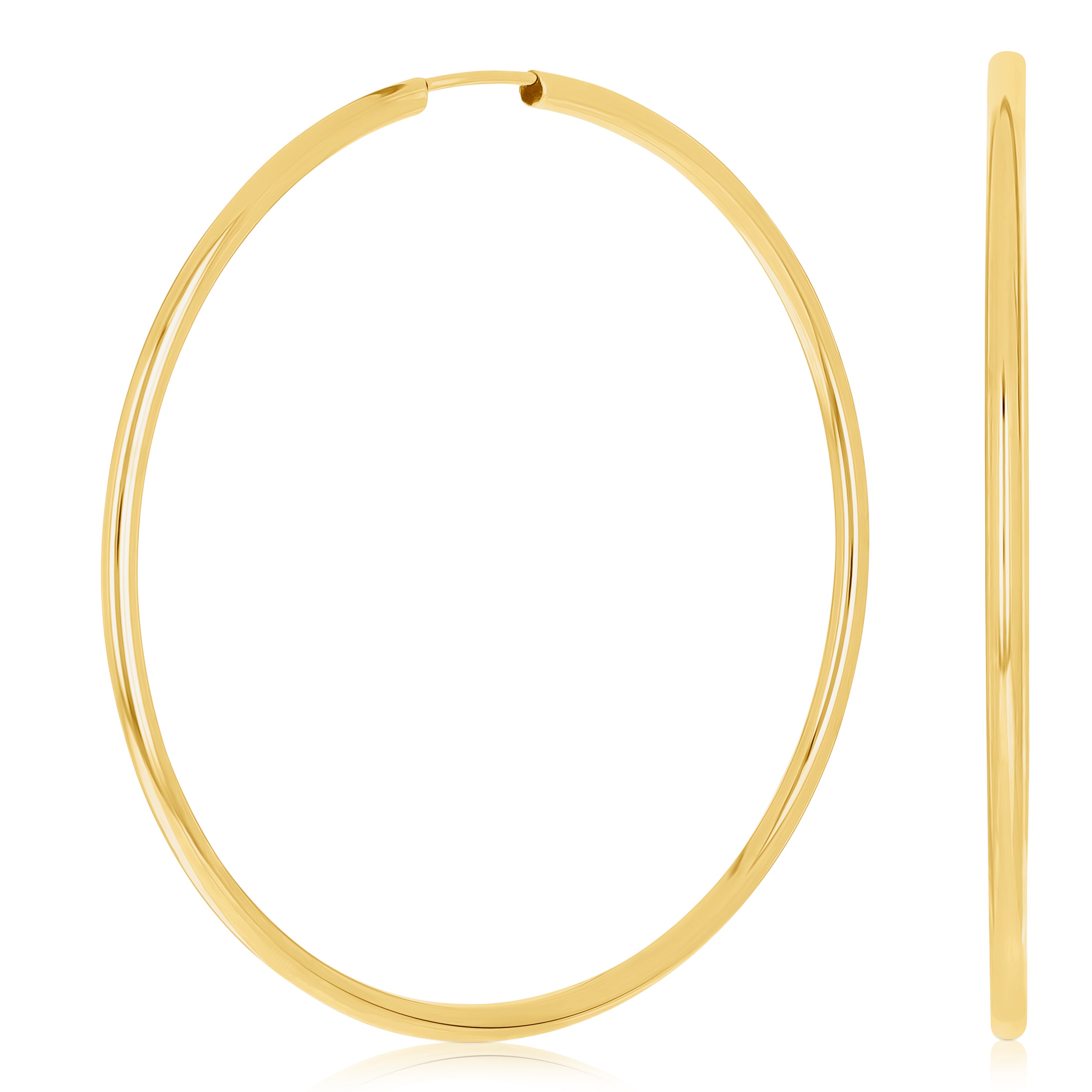 Italian 14k Yellow Gold High Polish Round Endless Hoop Earrings 1.5" 1.3 grams