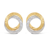 Italian 14k Yellow & White Gold Greek Key Textured Double Eternity Knot Earrings - Textured