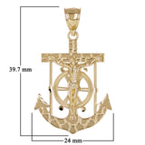 14k Yellow Gold Jesus Christ Crucifix Nugget Anchor Ship Mariners Pendant 1.6"