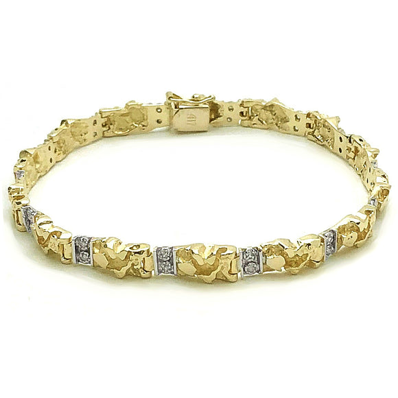 10k Yellow Gold Natural Round Diamond Nugget Bracelet 9.5