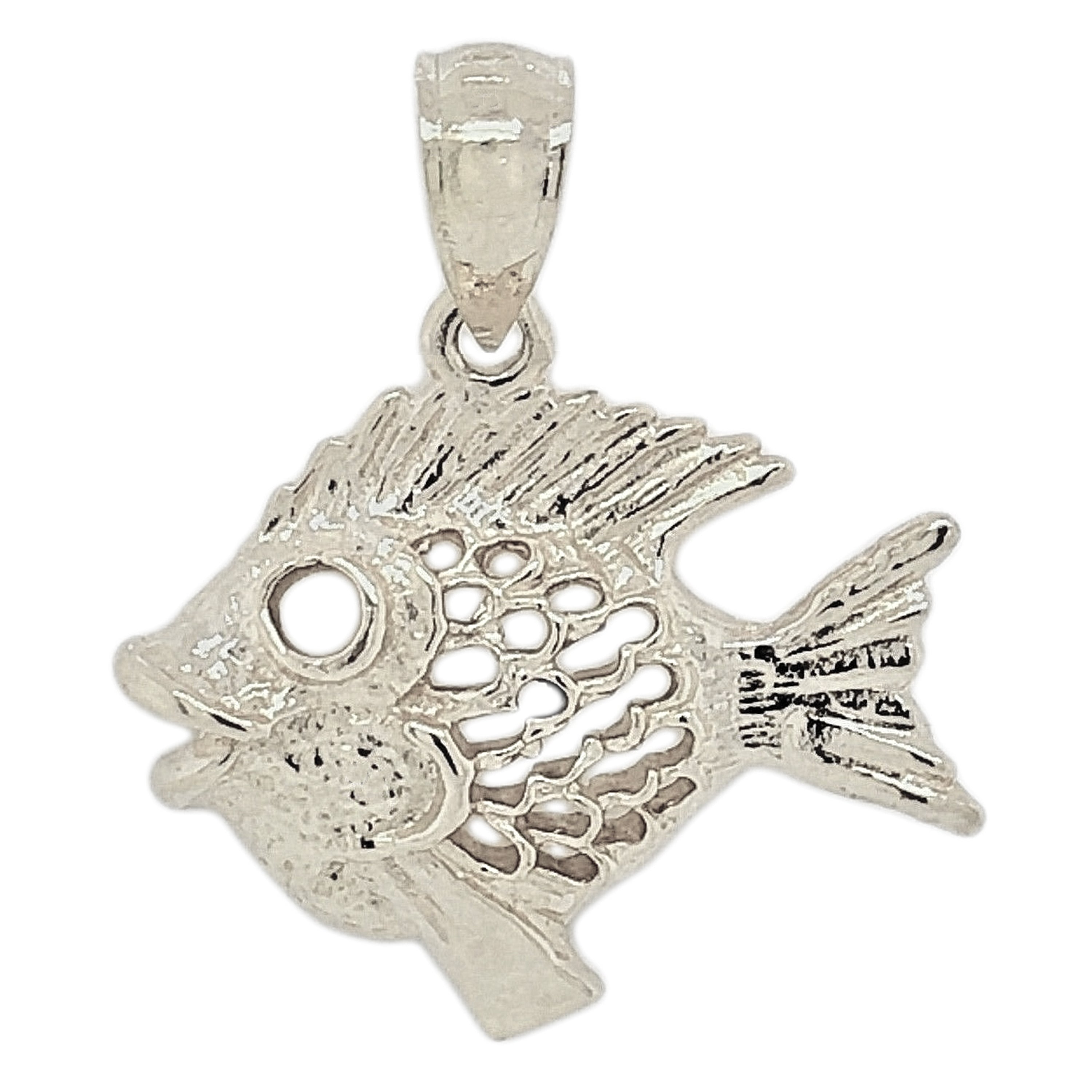 14k White Gold Sea Life Discus Fish Pendant - White