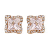 14k Rose Gold 0.20ctw Morganite & Diamond Vintage Halo Square Stud Earrings