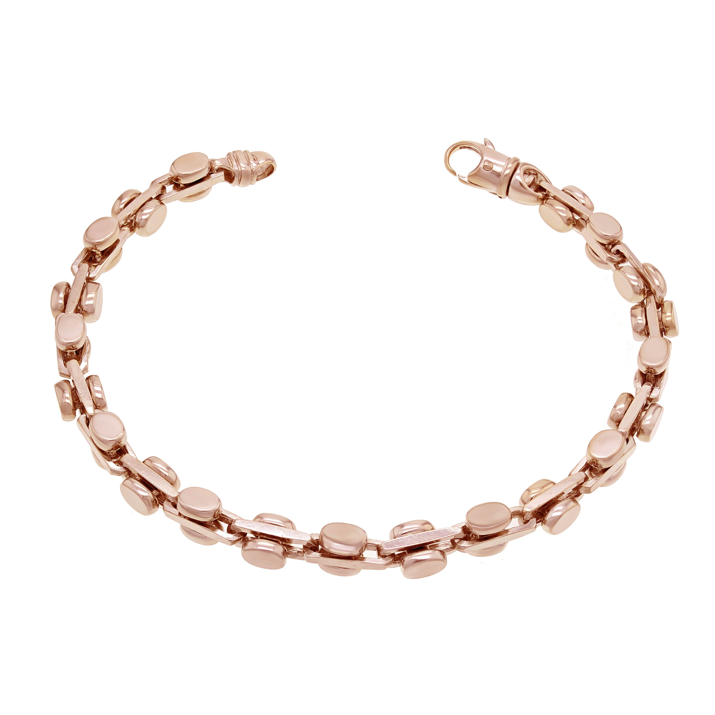 14k Rose Gold Solid Handmade Fashion Link Bracelet 7" 6mm 27.2 grams - Rose,7"