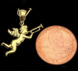 14k Yellow Gold Baby Angel Playing Trumpet Horn Charm Pendant 1.2 grams