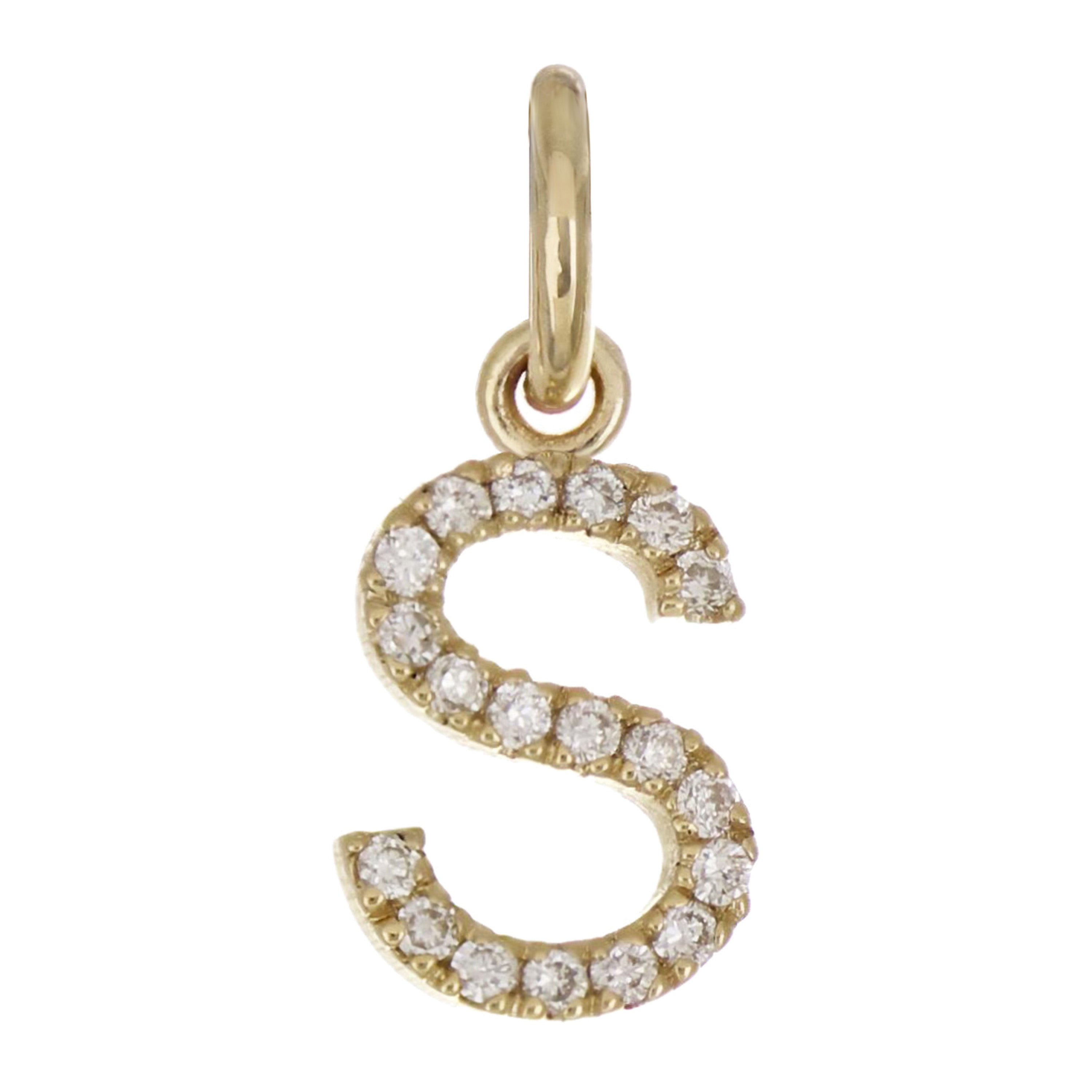 14k Yellow Gold Diamond Initial Letter S Charm Pendant - Letter S,Yellow